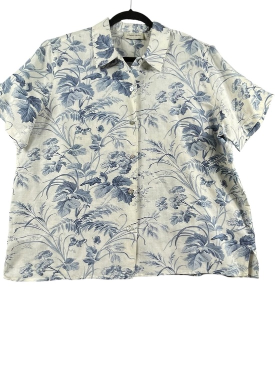 Lemon Grass Tops - Lemon Grass Linen Blend Button Up Romantic Cottagecore Botanical Shirt - XL